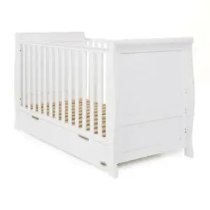 Obaby Stamford Sleigh Cot Bed & Drawer (White) - From Birth, RRP £355.00 - Picture 1 of 5