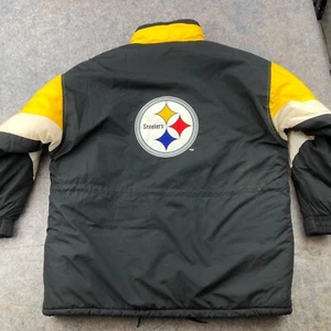 Vintage Pittsburgh Steelers Pants Mens 2XL Black Yellow Windbreaker Track Puffer - Picture 1 of 17
