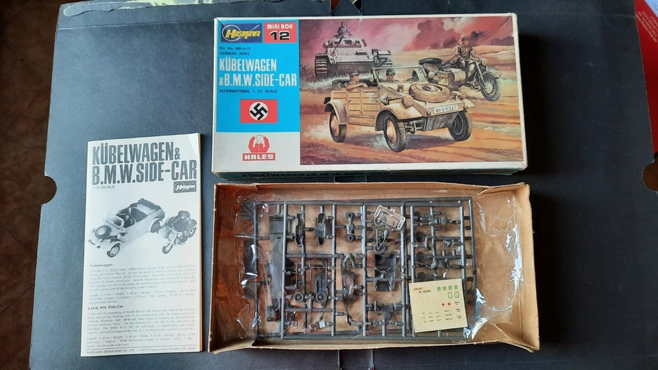 HASEGAWA KUBELWAGEN & B.M.W. Side-car German Army 1/72 mini box 12 - Immagine 1 di 3