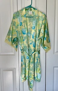 Secret Treasures Sleepwear Satin Kimono Robe w/Belt Blue Floral Women's Medium - Picture 1 of 12