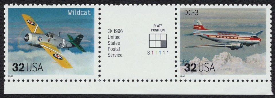 #3142 32c Classic Aircraft, Vertical Gutter Pair [5] **ANY 5=FREE SHIPPING** - Image 1 of 1