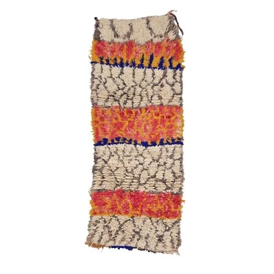 Moroccan Handmade Vintage Rug 2'2x5'8 Berber Striped Red & Yellow Wool Carpet - Image 1 of 4