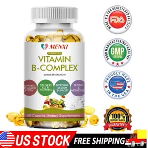Vitamin B Complex Capsules B1 B2 B3 B5 B6 B7 B9 B12 General Wellness Supplements - Picture 1 of 13
