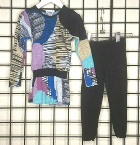 NEW NWT Blue/Purple/Black/Tan Beautiful 2PC Legging SET-Area Code 407 PLUSH 5Y  - Picture 1 of 12