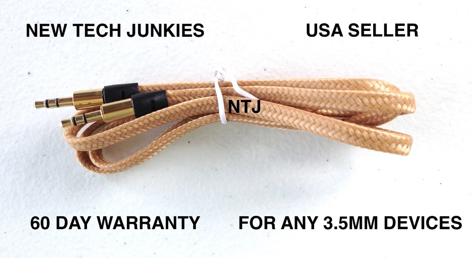 Cable auxiliar de audio estéreo 3 pies trenzado plano auxiliar de 3,5 mm para iPod iPhone 5 6 plus Foto 1 de 4