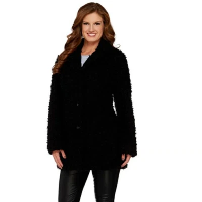 Новый Isaac Mizrahi женщин Sz XL кудрявый искусственного меха пальто с карманами черный - Изображение 1 из 3