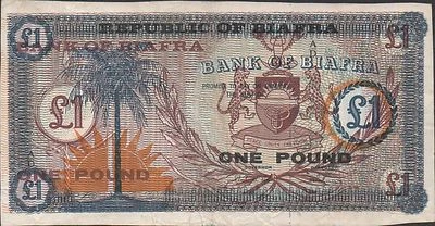 Biafra 1 Pound ND. 1967  P 2  Circulated Banknote ERROR - Image 1 of 3