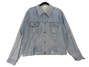 Vintage Montgomery Ward Denim Jacket Mens Large Trucker Distressed Paint 80s 90s - Picture 1 of 11