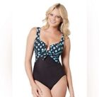 Miraclesuit Swimsuit Women's Sz 12 Black Teal Polka Dot Underwire Slimming