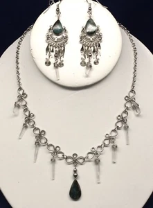 Grüner Stein/Kristall Halskette/Ohrring Peruanisches Set/Boho - Bild 1 von 3