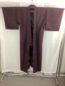 Japanischer Vintage Kimono Seidenstoff weinrot Oshima teure Blume 151 cm - Bild 1 von 12