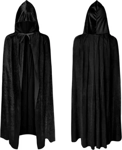 Schwarzer Umhang, Mittelalter Umhang Kapuzenumhang, Junge,Mädchen Halloween - Bild 1 von 9