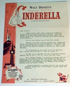 Vintage CINDERELLA 1957 Joe Reddy Publicity Letter 3pg Walt Disney History Vault - Picture 1 of 6