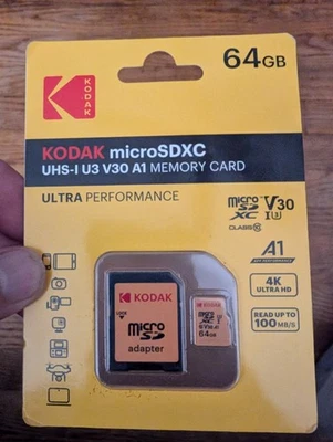 GENUINE KODAK RED Ultra 64GB- MicroSDHC Class 10 U3 V30 A1 4k w/Adapter - Image 1 of 3