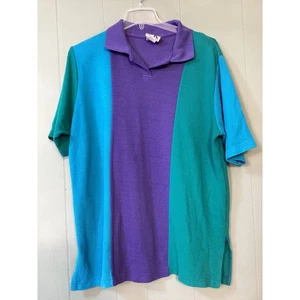 AK America Colorblock Poloshirt Damen Gr. 22/24 Lila Türkis Aqua Vintage - Bild 1 von 12