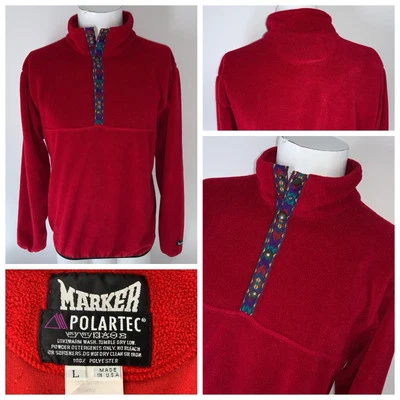 Pullover polar a presión Marker 1/4 de colección L rojo Polartec poli manga larga YGI P2-578 Foto 1 de 4