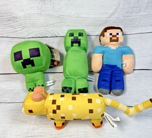 Minecraft Menge 4 Plüschtiere 9 Zoll & 7 Zoll Grün Creepers Ozelot 9 Zoll Steve Toy Factory - Bild 1 von 6