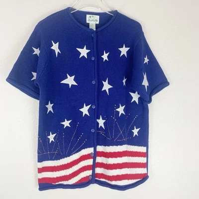 The Quacker Factory Sweater Womens Medium American 4th of July Stars Stripes M - Image 1 of 4