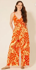 Patrons of Peace Arcadia Jumpsuit Orange & Yellow Bold Print w/smocking XL - Picture 1 of 7