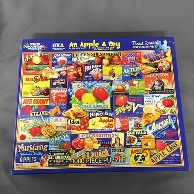 RARE! White Mountain Puzzles "An Apple A Day" 1000 Pc Jigsaw Puzzle - Complete - Image 1 of 4