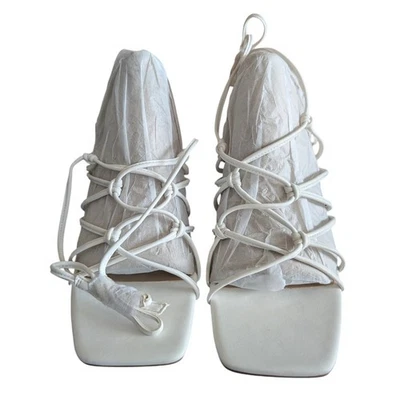 Faryl By Farylrobin Zayne Mujer 12 Blanco Tacón Bloque Puntera Cuadrada Cierre Correa Foto 1 de 4