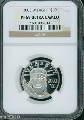 2003-W $50 STATUE LIBERTY PLATINUM EAGLE NGC PR69 PROOF PF69 - Image 1 of 2