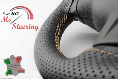 FOR SUZUKI EQUATOR 09-13 BLACK PERF LEATHER STEERING WHEEL COVER, BEIGE 2 STITCH - Image 1 of 4