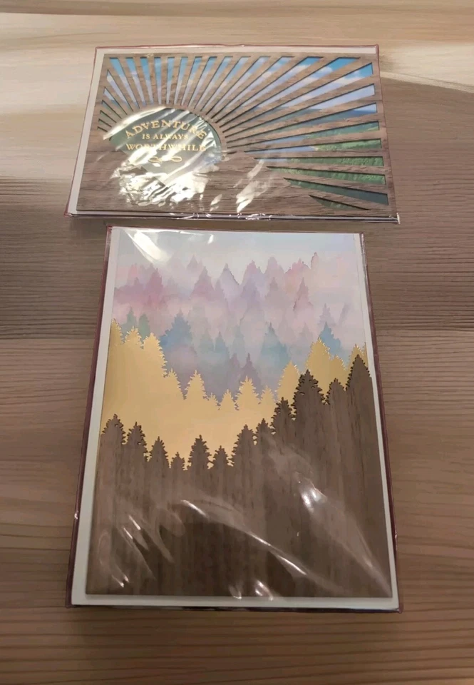 2 Cards Papyrus High Quality All Occasion Blank Laser Cut Wooden Mountain Forest - Image 1 of 4