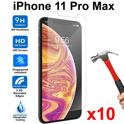 Protector de pantalla de vidrio templado 9H 10 piezas para Apple iPhone 11 PRO MAX frontal Foto 1 de 4