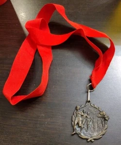 2002 Cross Country Track & Field Medal w/ Red Neck Ribbon - Picture 1 of 9