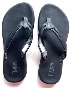 Women's Flojos Black Leather Flip Flop Size 7 *Pre-Owned Excellent Condition - Picture 1 of 4