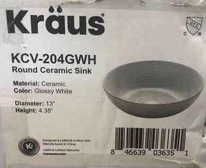 KRAUS Viva Round White Porcelain Ceramic Vessel Bathroom Sink KCV-204GWH - Picture 1 of 2