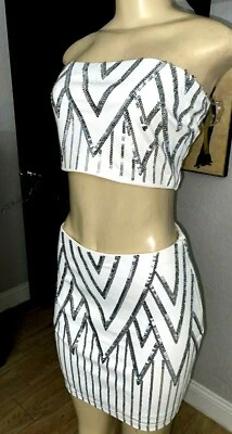 A'GACI SZ Medium Pencil Straight Skirt w/ Silver Sequin  NWTS  Y3 - Image 1 of 4