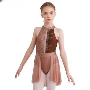 Dance Dress Ballet Figure Skating Gymnastics Stage Costume Rhinestone Leotard - Picture 1 of 34