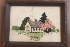 Vintage Handmade Embroidered Stitched Church Chapel 1976 - Picture 1 of 8