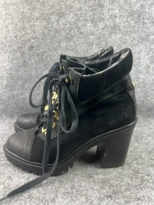 Bota gruesa Guess Kelyna para mujer 8 negra con cordones tacón bloque Foto 1 de 4