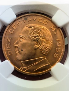 1955 Mo Mexico 10 Centavos KM 433 NGC MS 65 RD - Picture 1 of 4
