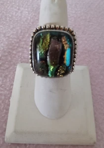 Stainless steel Ring size 7.5 colorful stone inlay - Picture 1 of 6
