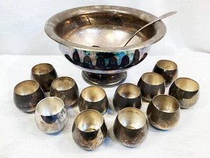 14 Piece Oneida Silverplate Punch Bowl 12 Cups & Ladle USA - Picture 1 of 8