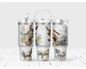 Watercolor Donkey 30 Oz Flip Straw Tumbler With Handle - Picture 1 of 1