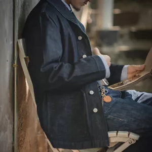 American Denim Dungaree Retro Men's Jacket Coat Amikaki Casual Coat Blue Cotton - Picture 1 of 14