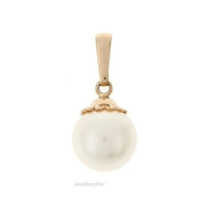 9ct Yellow Gold 7mm Large Cultured Pearl Drop Pendant Charm X'mas B'day GIFT BOX - Image 1 of 4