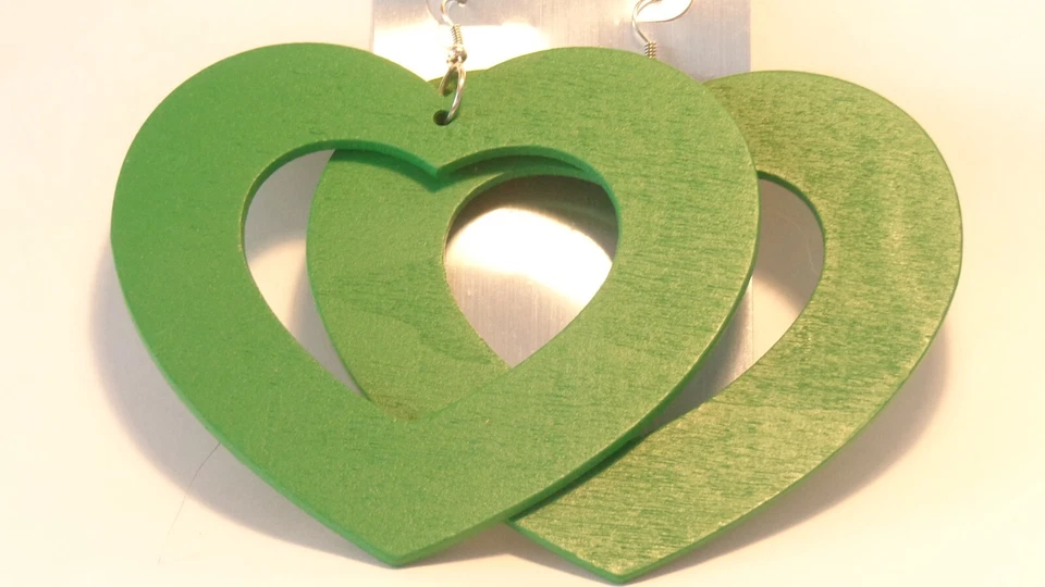PENDIENTES ARO VERDE PENDIENTES CORAZÓN EXTRA GRANDES 4 PULGADAS AROS MADERA Foto 1 de 1