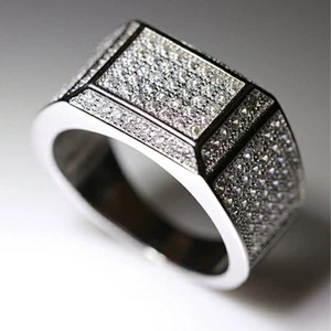 Luxury Micropave CZ Band 925 Silver Mens Engagement Wedding Party Ring SIze 8-12 - Picture 1 of 11