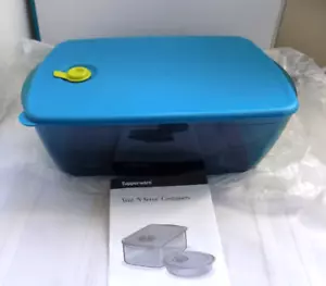 New Tupperware Vent 'N Serve Microwave Large Deep 3 3/4 Qt Peacock Blue - Picture 1 of 10