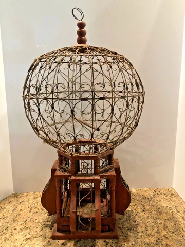 ANTIQUE ELABORATE WOOD/WIRE HOT AIR BALLOON STYLE VICTORIAN DECORATIVE BIRDCAGE Cover