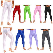 Men's Oil Shiny Pants Athletic Fitness Tights Skinny Trousers Glossy Underwear