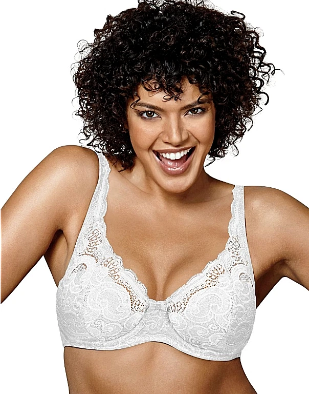Playtex 38c Love My Curves Foam Cup Lace Bra Plunge Neck 4514 White