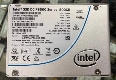 Intel SSD DC P3500 Series 800GB SSDPE2MX800G4J 2.5''NVMe/PCIe Solid State Drive - Image 1 of 2