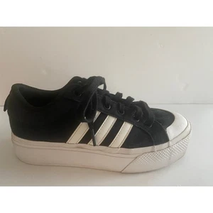 Adidas Platform Sneakers Black White Canvas Lace Up Women US 7.5 - Picture 1 of 9